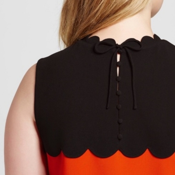 Victoria Beckham Orange & Black Drop Waist Scalloped Trim Cocktail Dress. Size2X - Picture 3 of 15